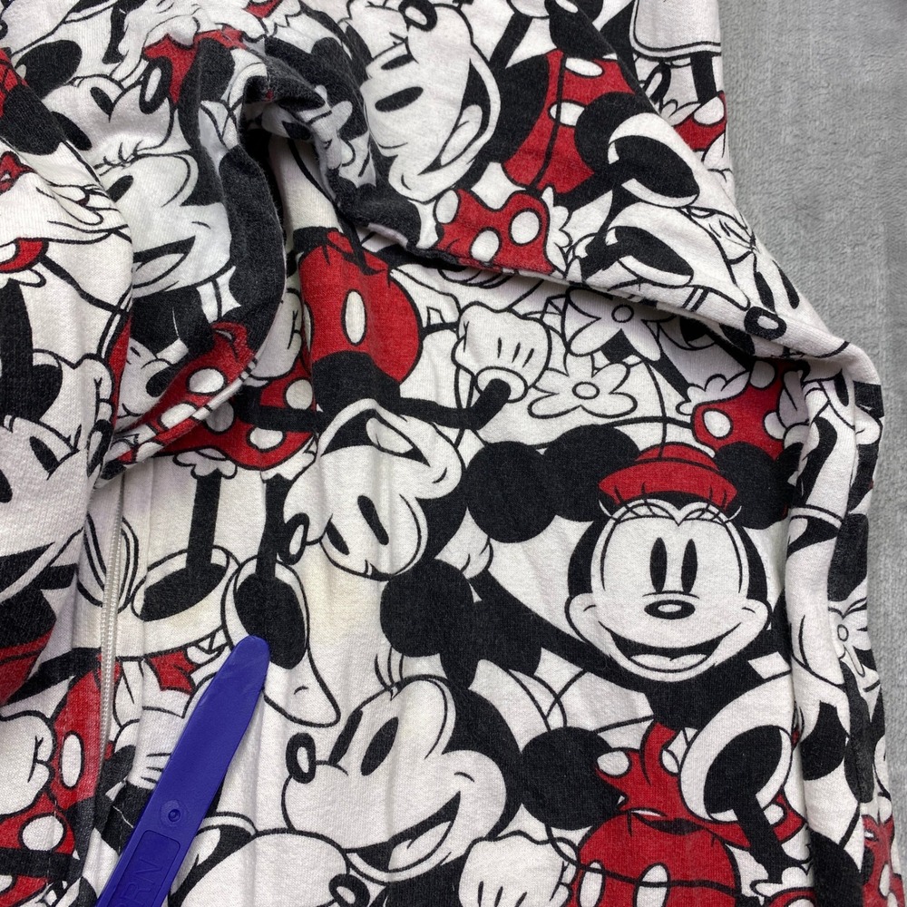 Disney Minnie Mouse All Over‎ Print Hooded Pajama Onesie Sleepwear Red Trim Sz M - Picture 8 of 11